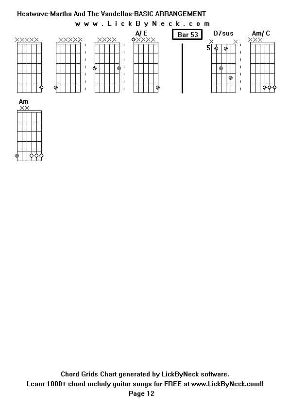 Chord Grids Chart of chord melody fingerstyle guitar song-Heatwave-Martha And The Vandellas-BASIC ARRANGEMENT,generated by LickByNeck software.